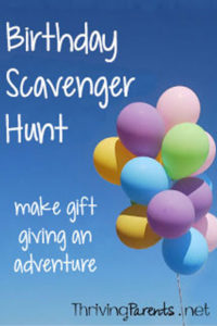Add a fun twist to a birthday by sending your child on a birthday scavenger hunt! Here's a premade one to get you started.