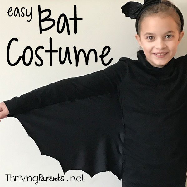 This bat costume is super easy and perfect for a child or an adult. It only requires 4 long stitches on a sewing machines or can be sewn by hand.